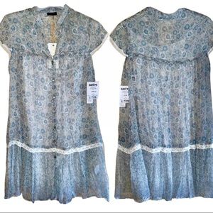 Romantic Cottage Ethic Sheer Silk Floral Ruffle Dress Y2K Vintage Fairy Lace New